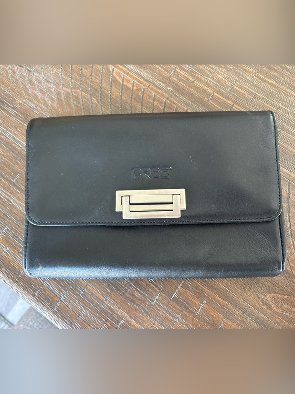 BREE Clutch Purse Black Silver Nickel Turn Lock Close Day To Night Style Sleek